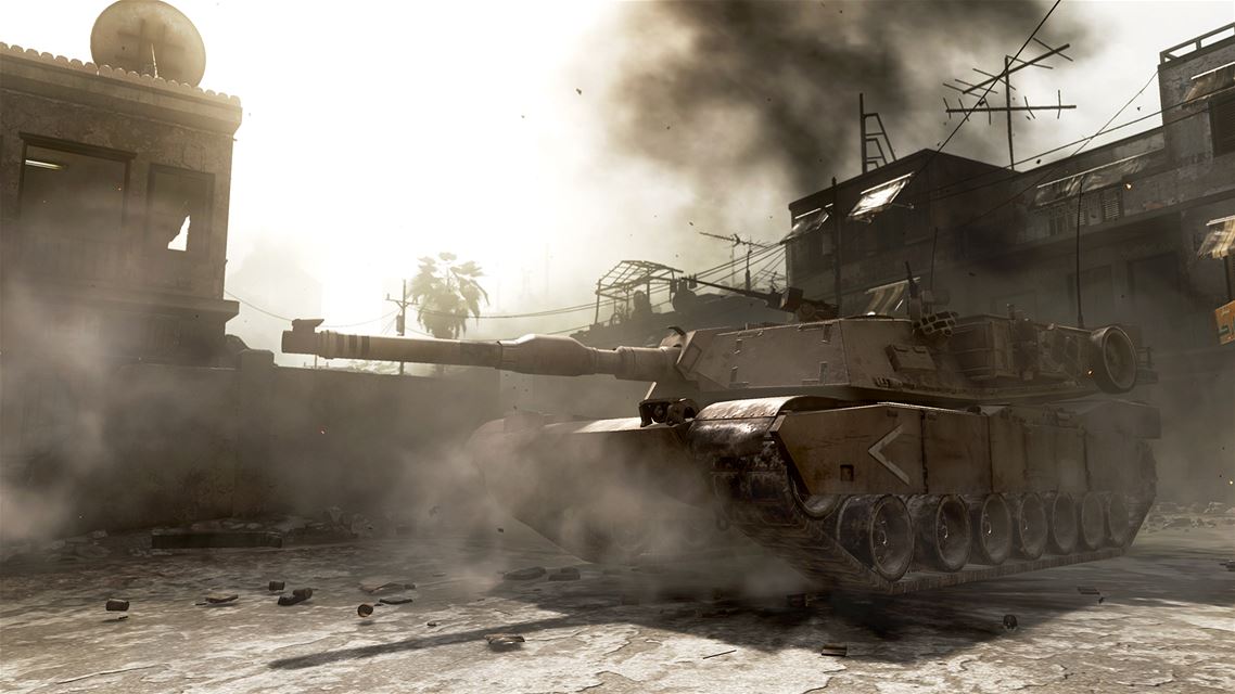 call of duty world at war screenshot of a tank and war torn buildings